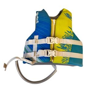 Stearns Life Jacket Kids 30-50 lbs Blue Lime Sleeveless PFD Ski Vest Safety